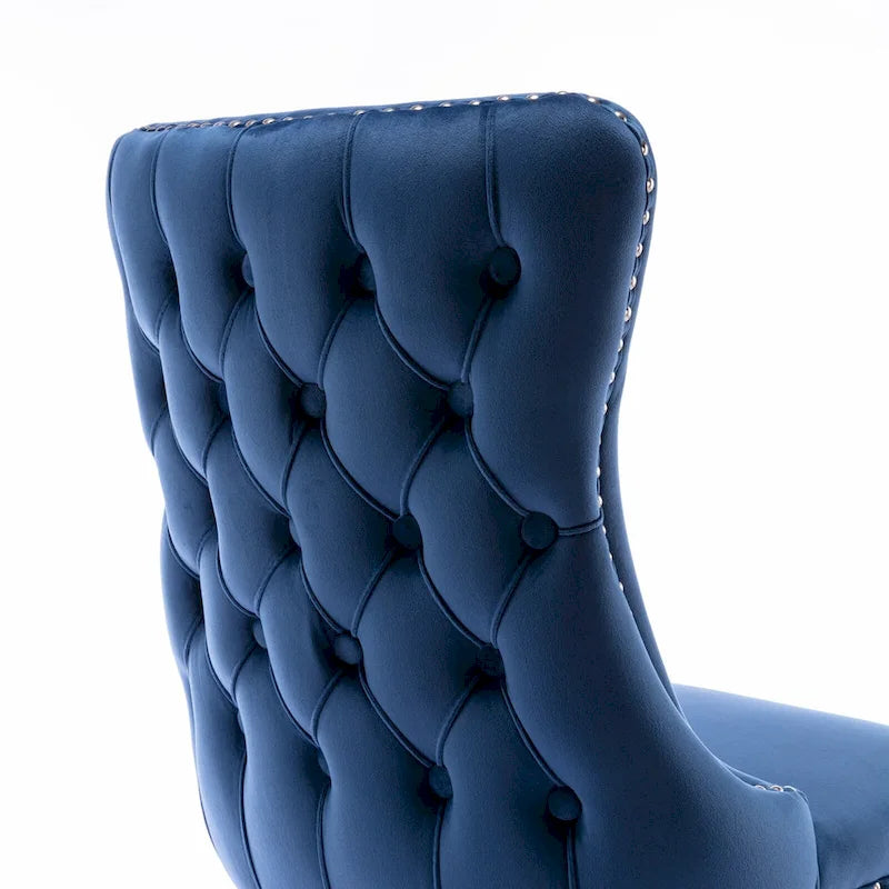 Chaise de salle à manger en velours à dossier haut, lot de 2 — Doré / Gris / Noir / Bleu / Beige