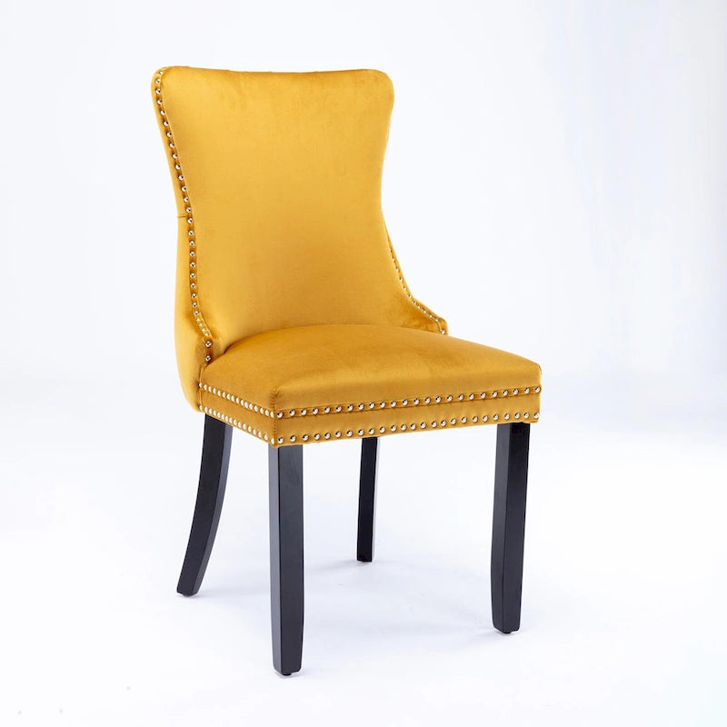 Chaise de salle à manger en velours à dossier haut, lot de 2 — Doré / Gris / Noir / Bleu / Beige