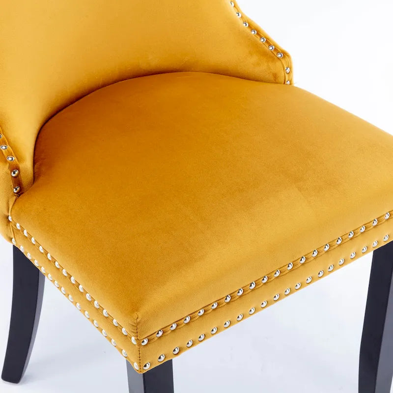 Chaise de salle à manger en velours à dossier haut, lot de 2 — Doré / Gris / Noir / Bleu / Beige
