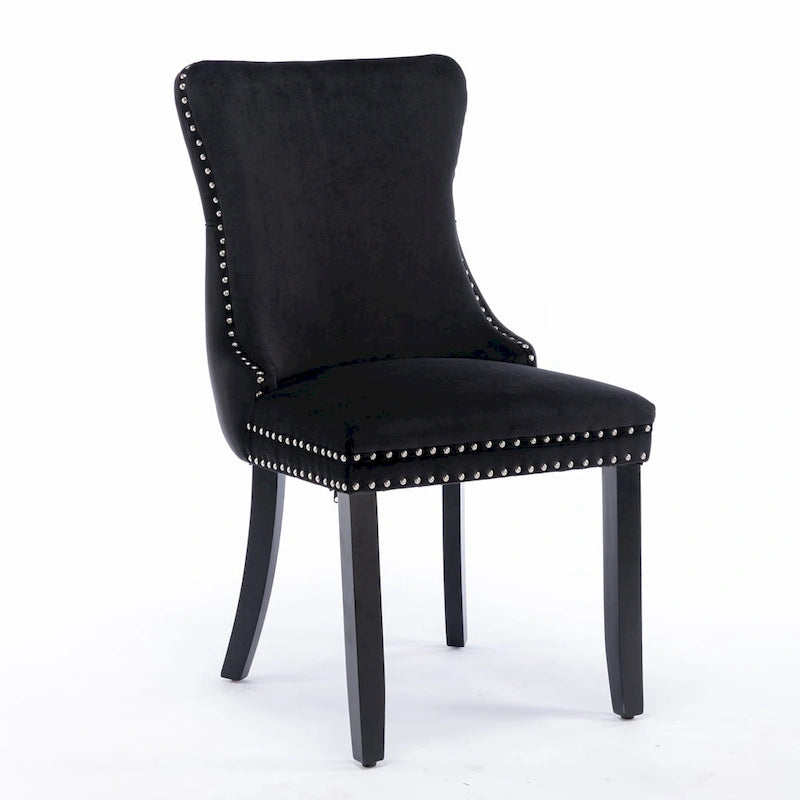 Chaise de salle à manger en velours à dossier haut, lot de 2 — Doré / Gris / Noir / Bleu / Beige