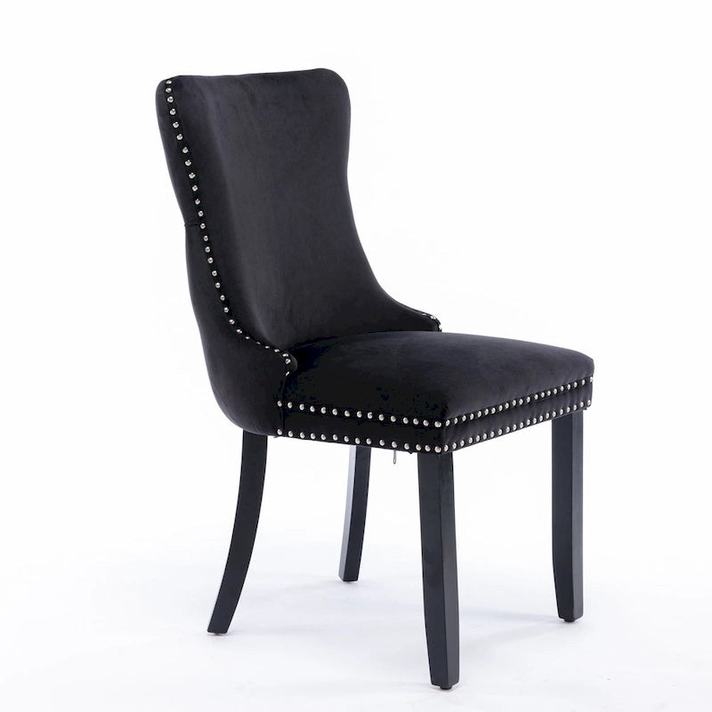 Chaise de salle à manger en velours à dossier haut, lot de 2 — Doré / Gris / Noir / Bleu / Beige