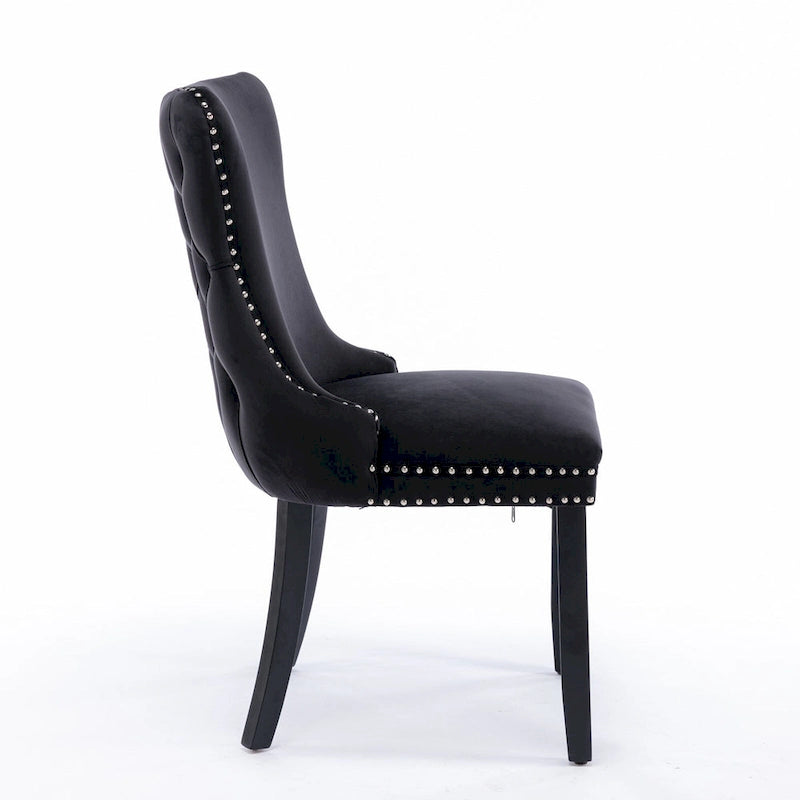 Chaise de salle à manger en velours à dossier haut, lot de 2 — Doré / Gris / Noir / Bleu / Beige