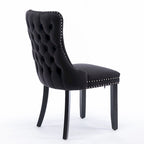 Chaise de salle à manger en velours à dossier haut, lot de 2 — Doré / Gris / Noir / Bleu / Beige