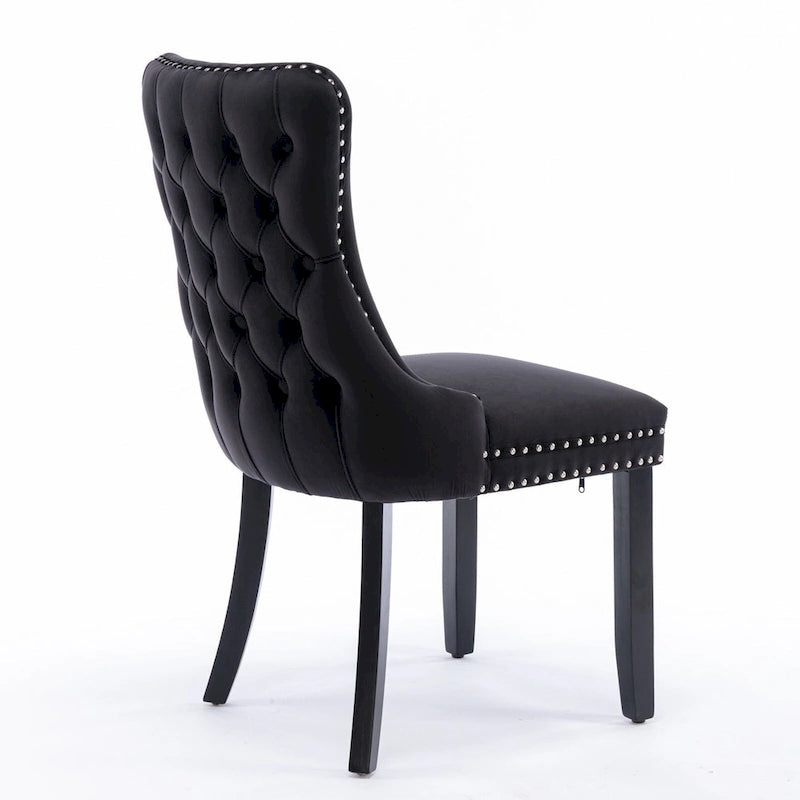 Chaise de salle à manger en velours à dossier haut, lot de 2 — Doré / Gris / Noir / Bleu / Beige