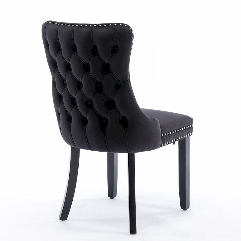 Chaise de salle à manger en velours à dossier haut, lot de 2 — Doré / Gris / Noir / Bleu / Beige