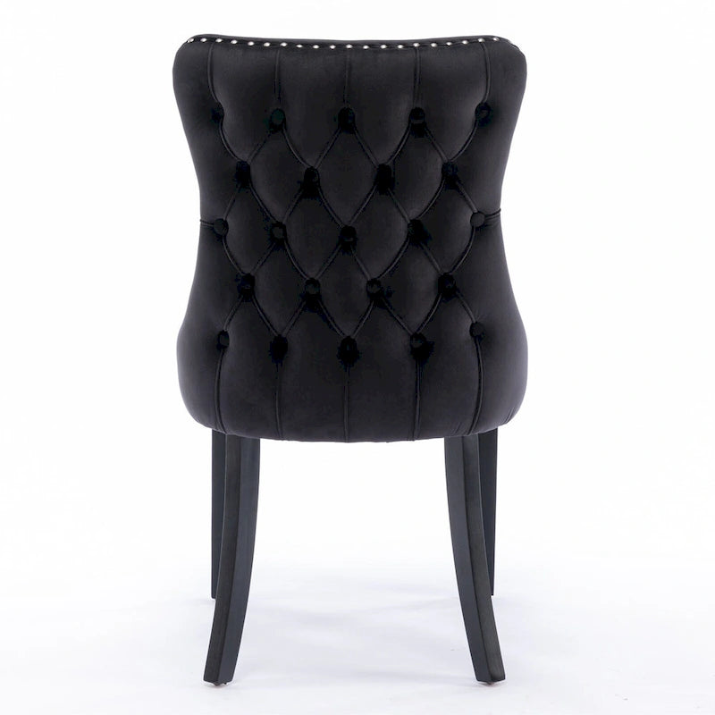 Chaise de salle à manger en velours à dossier haut, lot de 2 — Doré / Gris / Noir / Bleu / Beige
