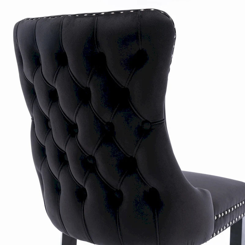 Chaise de salle à manger en velours à dossier haut, lot de 2 — Doré / Gris / Noir / Bleu / Beige