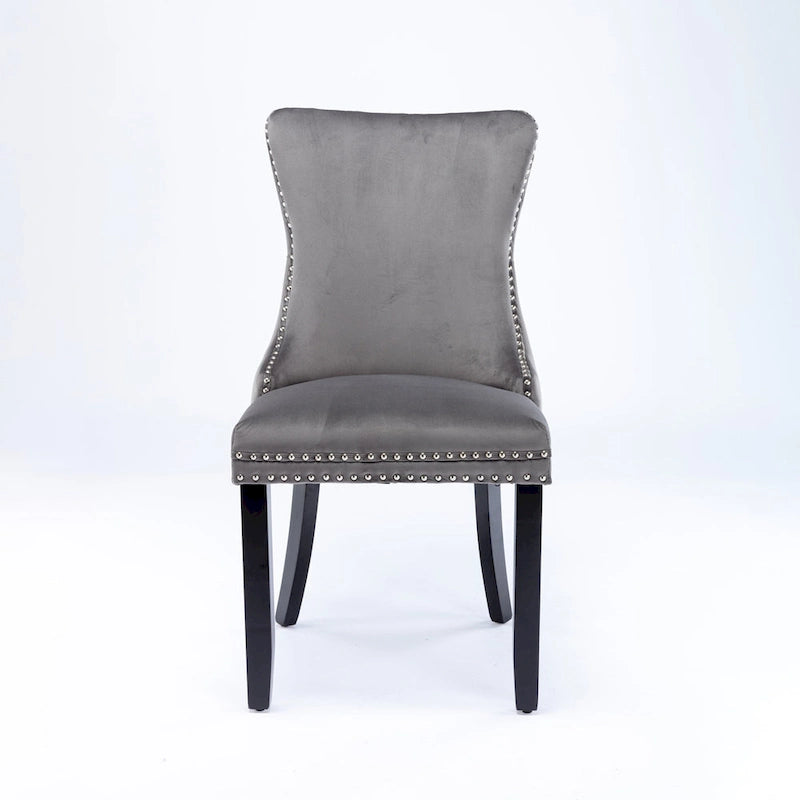 Chaise de salle à manger en velours à dossier haut, lot de 2 — Doré / Gris / Noir / Bleu / Beige