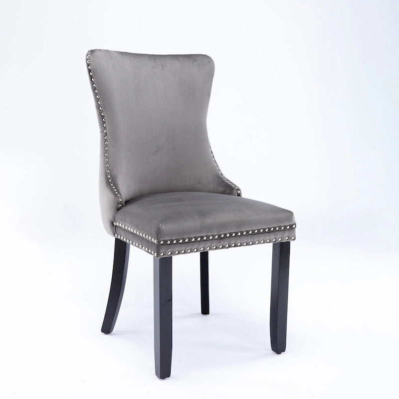 Chaise de salle à manger en velours à dossier haut, lot de 2 — Doré / Gris / Noir / Bleu / Beige