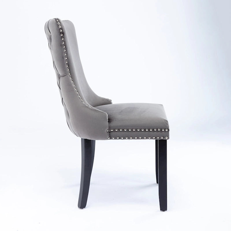 Chaise de salle à manger en velours à dossier haut, lot de 2 — Doré / Gris / Noir / Bleu / Beige