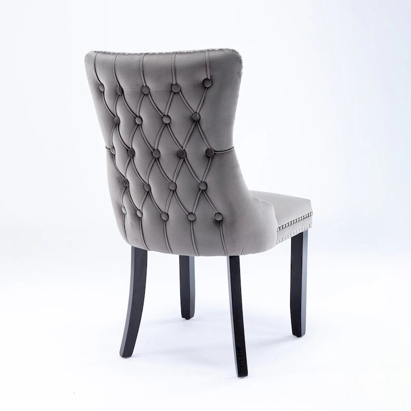 Chaise de salle à manger en velours à dossier haut, lot de 2 — Doré / Gris / Noir / Bleu / Beige