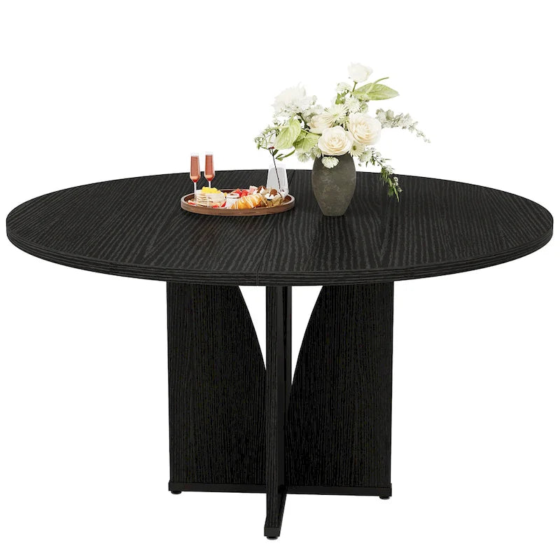 Table de salle à manger ronde à pied central marron pour 4 personnes, bois composite, 100 cm