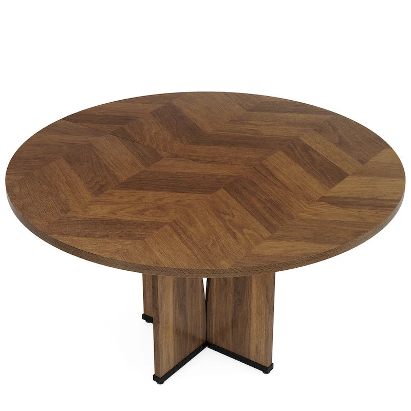 Table de salle à manger ronde à pied central marron pour 4 personnes, bois composite, 100 cm