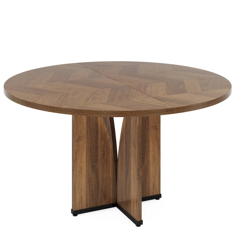 Table de salle à manger ronde à pied central marron pour 4 personnes, bois composite, 100 cm
