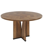 Table de salle à manger ronde à pied central marron pour 4 personnes, bois composite, 100 cm