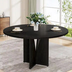 Table de salle à manger ronde à pied central marron pour 4 personnes, bois composite, 100 cm