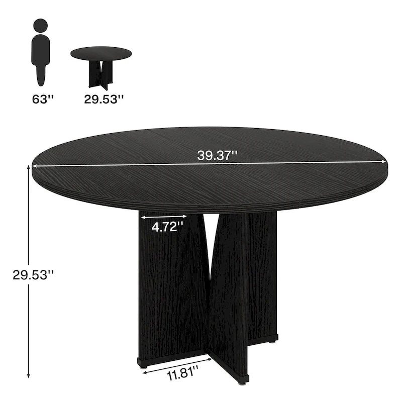 Table de salle à manger ronde à pied central marron pour 4 personnes, bois composite, 100 cm