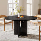 Table de salle à manger ronde à pied central marron pour 4 personnes, bois composite, 100 cm