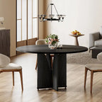 Table de salle à manger ronde à pied central marron pour 4 personnes, bois composite, 100 cm