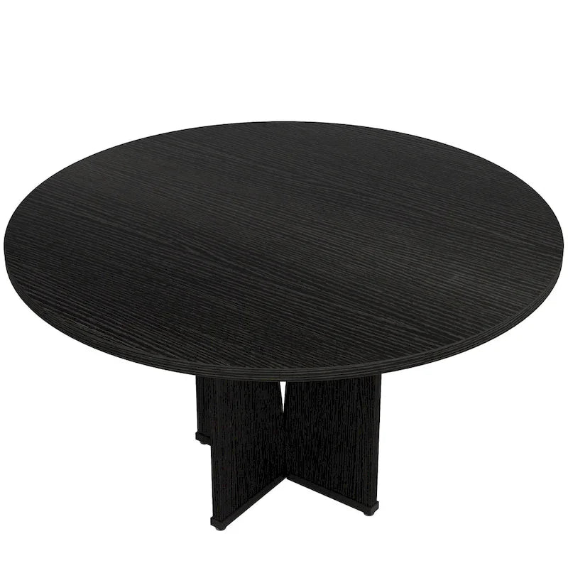 Table de salle à manger ronde à pied central marron pour 4 personnes, bois composite, 100 cm