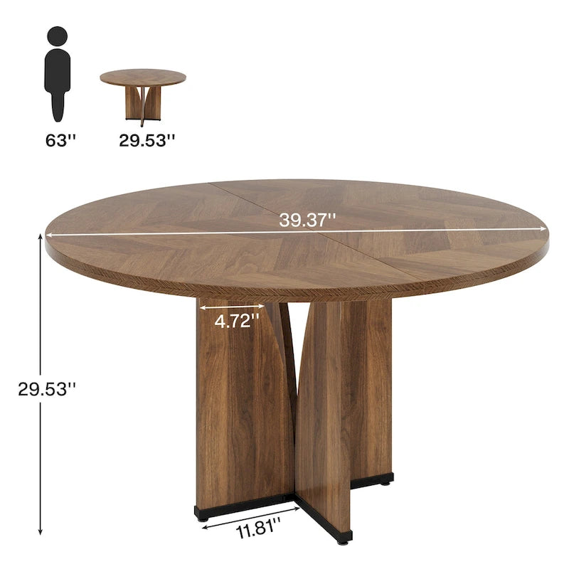 Table de salle à manger ronde à pied central marron pour 4 personnes, bois composite, 100 cm
