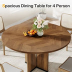 Table de salle à manger ronde à pied central marron pour 4 personnes, bois composite, 100 cm