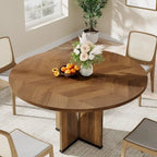 Table de salle à manger ronde à pied central marron pour 4 personnes, bois composite, 100 cm
