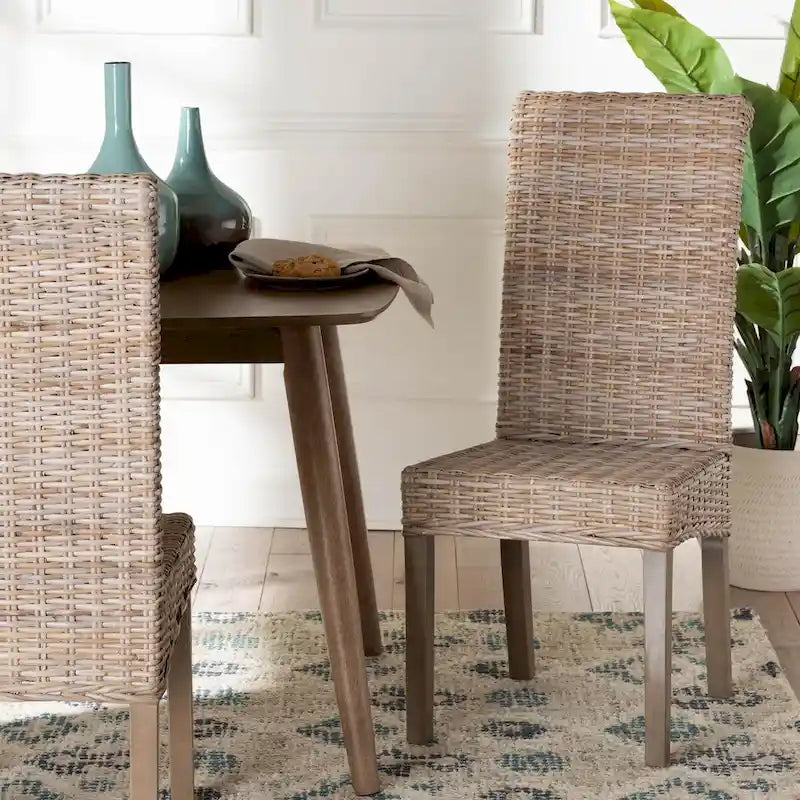 Chaise de salle à manger Bohème en Rotin - Kubu Gris & Taupe Rustique - Unité