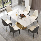 Table de salle à manger en pierre frittée blanche/noire, piédestal en acier inoxydable doré, pour 4 à 6 personnes