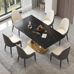 Table de salle à manger en pierre frittée blanche/noire, piédestal en acier inoxydable doré, pour 4 à 6 personnes