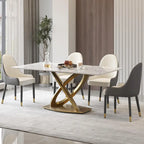 Table de salle à manger en pierre frittée blanche/noire, piédestal en acier inoxydable doré, pour 4 à 6 personnes