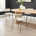 Chaise de salle à manger avec accoudoirs en tissu chenille crème/gris, lot de 2
