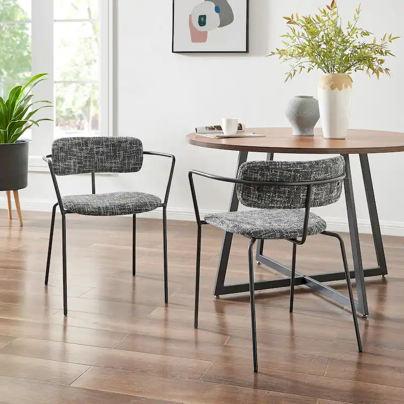 Chaise de salle à manger avec accoudoirs en tissu chenille crème/gris, lot de 2