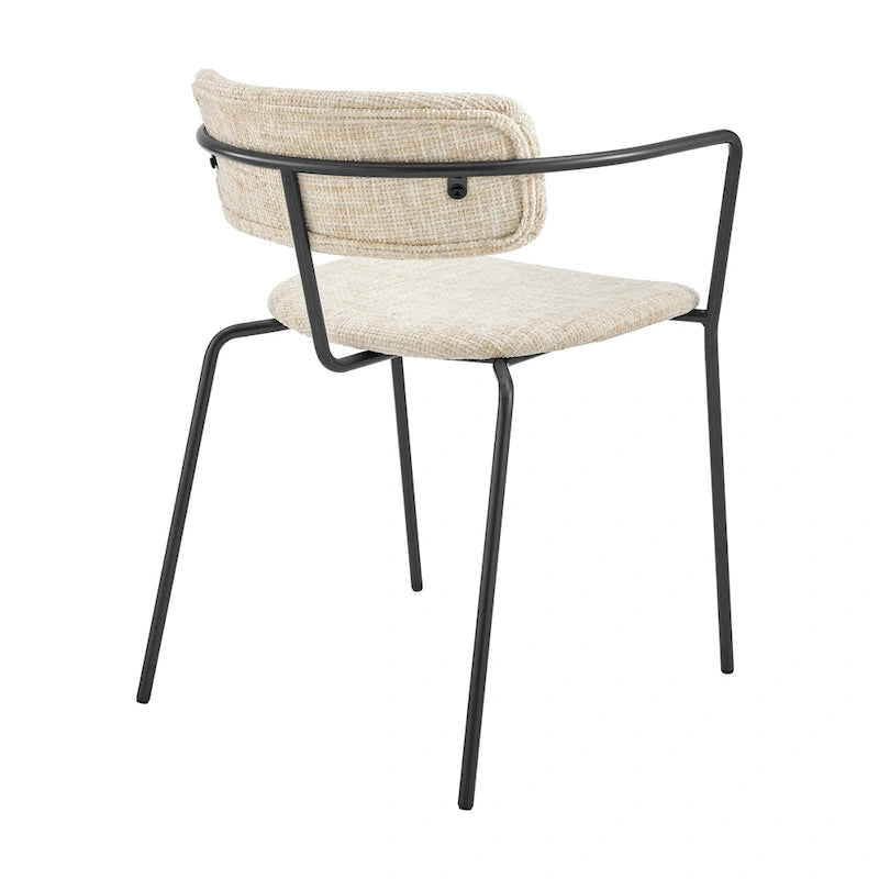 Chaise de salle à manger avec accoudoirs en tissu chenille crème/gris, lot de 2