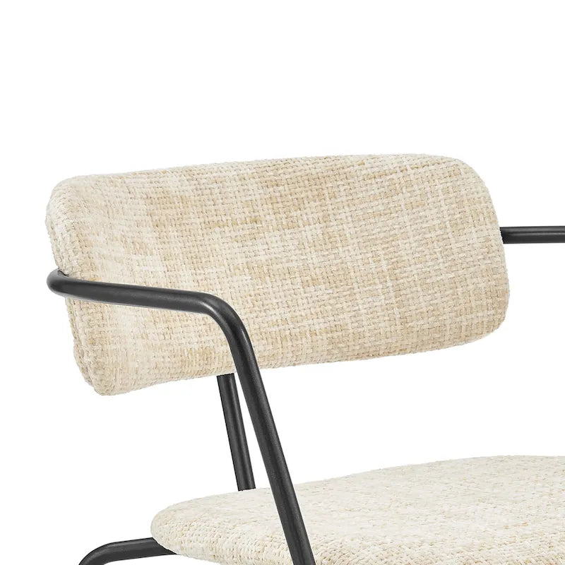Chaise de salle à manger avec accoudoirs en tissu chenille crème/gris, lot de 2