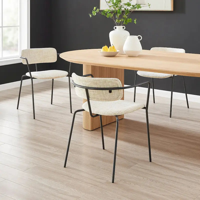 Chaise de salle à manger avec accoudoirs en tissu chenille crème/gris, lot de 2