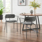Chaise de salle à manger avec accoudoirs en tissu chenille crème/gris, lot de 2