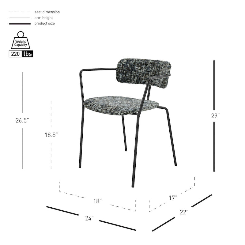 Chaise de salle à manger avec accoudoirs en tissu chenille crème/gris, lot de 2