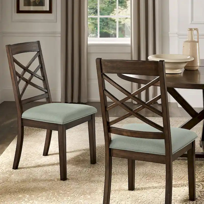 Chaises de salle à manger finition expresso, dossier à croisillons, assise rembourrée – Lot de 2