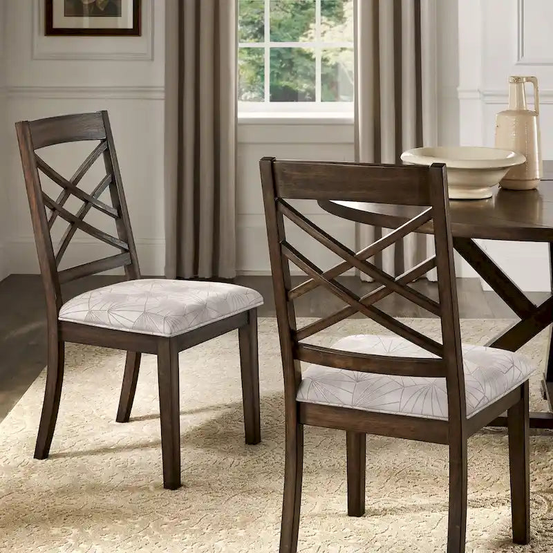 Chaises de salle à manger finition expresso, dossier à croisillons, assise rembourrée – Lot de 2