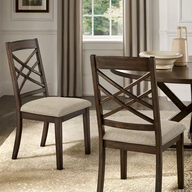 Chaises de salle à manger finition expresso, dossier à croisillons, assise rembourrée – Lot de 2