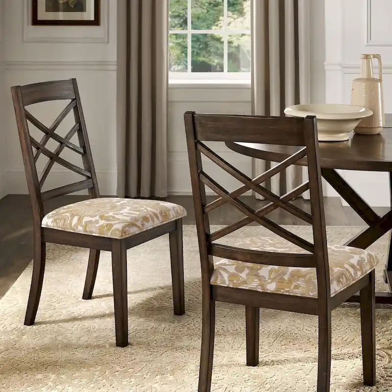 Chaises de salle à manger finition expresso, dossier à croisillons, assise rembourrée – Lot de 2