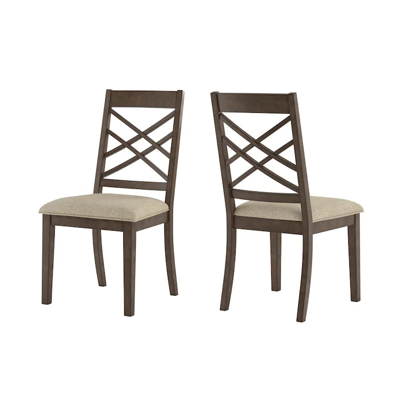 Chaises de salle à manger finition expresso, dossier à croisillons, assise rembourrée – Lot de 2