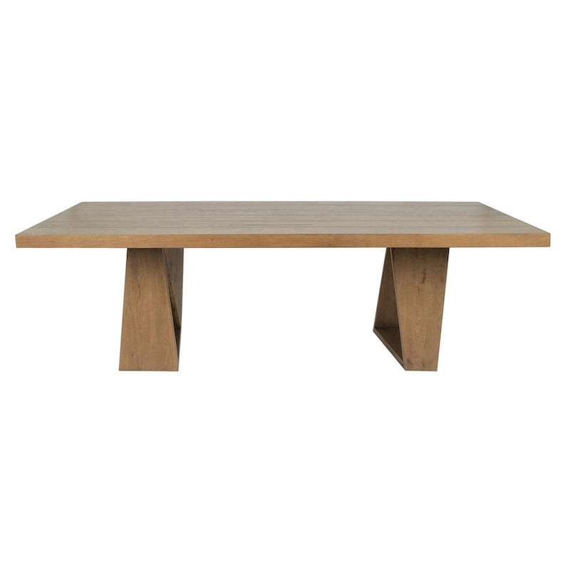 Table à manger en chêne naturel recyclé, piètement géométrique, jusqu'à 8 places