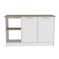 Îlot de cuisine Chêne blanc / clair avec étagères de rangement et armoire, 2 places assises