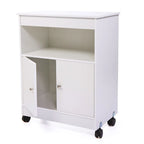 Meuble de cuisine blanc à roulettes pour micro-ondes, dessus ouvert + dessous à double porte, convient à 1