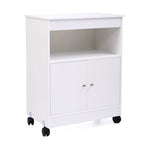 Meuble de cuisine blanc à roulettes pour micro-ondes, dessus ouvert + dessous à double porte, convient à 1