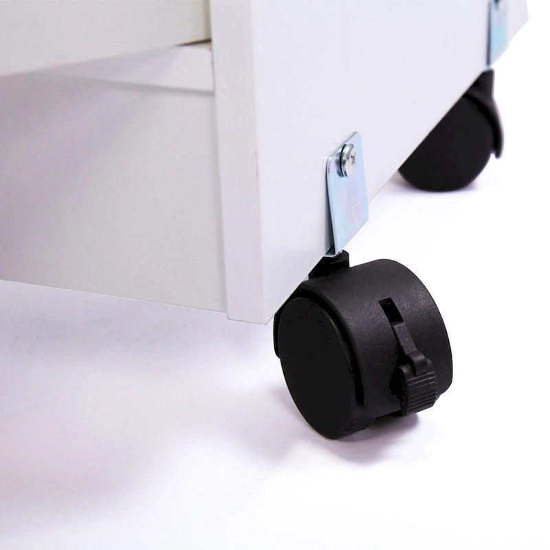 Meuble de cuisine blanc à roulettes pour micro-ondes, dessus ouvert + dessous à double porte, convient à 1