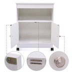 Meuble de cuisine blanc à roulettes pour micro-ondes, dessus ouvert + dessous à double porte, convient à 1