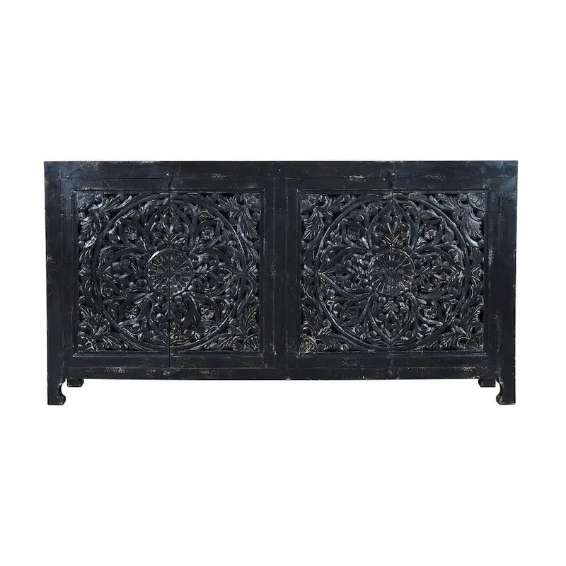 Buffet bahut sculpté main 4 portes noir